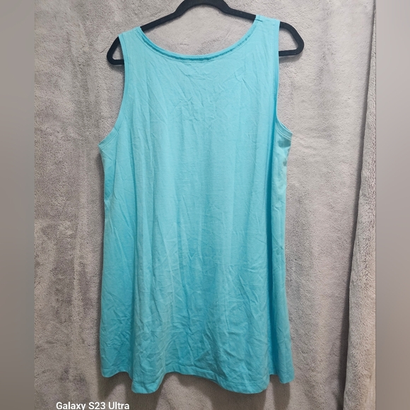 Woman Within Womens Top L 18/20 Plus Tank Blue Cotton Pleated Neck - Picture 6 of 6